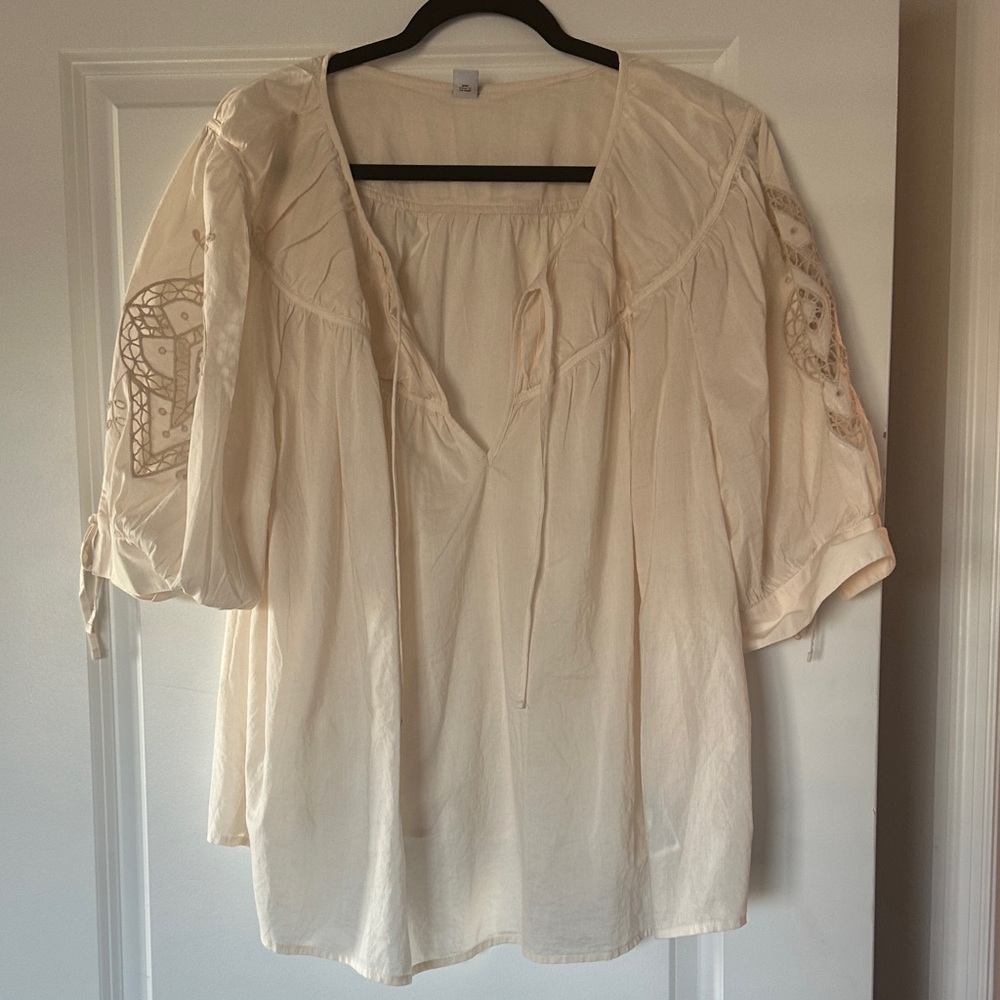 Old Navy Cream Blouse with Embroidered Sleeves